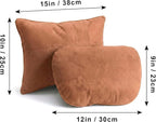 2PCS Car Pillow for Car Neck Pillow for Driving Seat Neck Support Soft Cushion Back Support Head-Rests for Vehicle Sleeping with Elastic Adjustment Strap (Brown, Head and Lumbar)