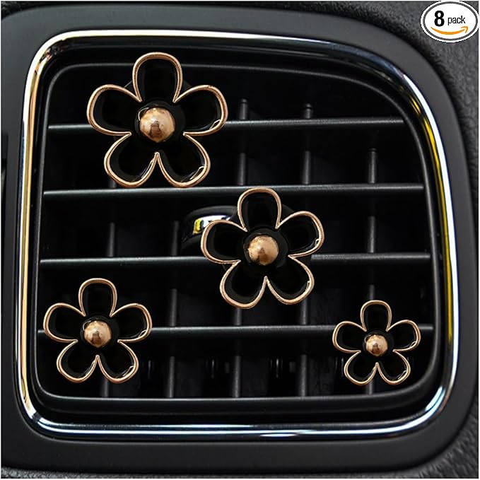 8PCS Car Daisy Flower Air Vent Clip, Cute Auto Outlet Air Conditioning Clip, Sweet Girly Vehicle Fresheners Gift for Women Girls, Car Interior Decor Universal Fit（Black）