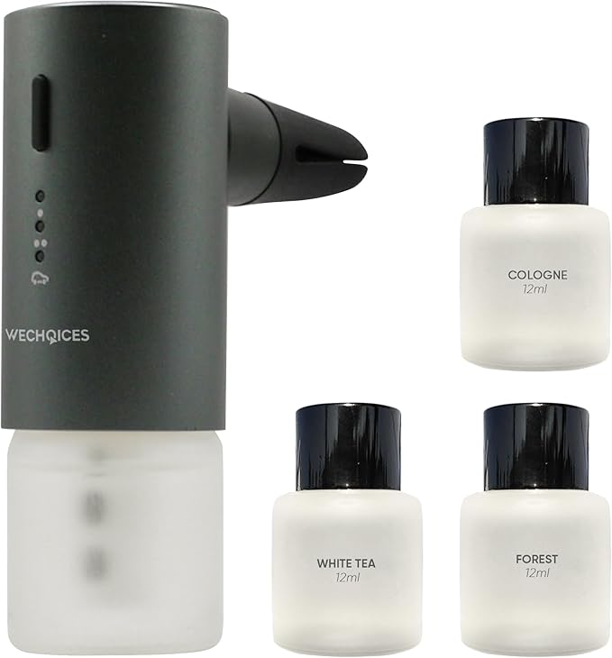 Intelligent Aromatherapy Smart Car Air Freshener & Diffuser with 3 Fragance Oils, USB-C Rechargeable, Silent, Refillable, Auto On/Off for Home, Office