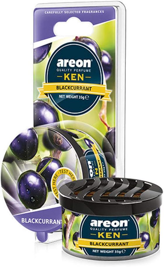 AREON Ken Car Air Freshener - Blackcurrant Scent, Long-Lasting Fragrance - Portable Fragrant Deodorizer with Adjustable Odor Output - Automobile Accessories & Essentials - 1.23 Oz. Cans