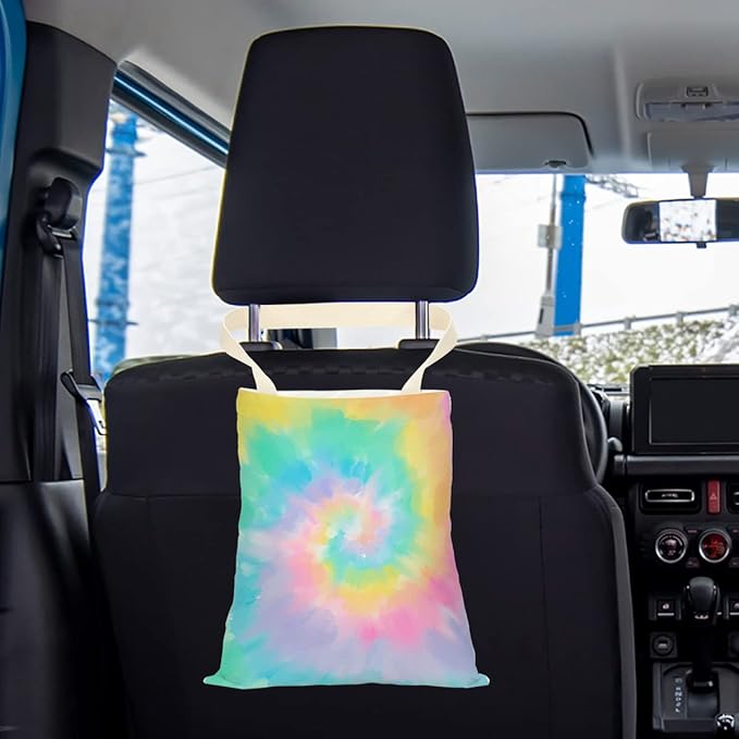 Car Trash Bag Car Garbage Bag Hanging Cars Trash Can, Waterproof Cars Back Seat Organizer for Vehicle Travelling Campingg Colored Rainbow Tie Dye Pattern
