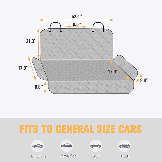 Waterproof Dog Car Seat Cover - Scratchproof Bench Cover for Back Seat, Universal Fit for Cars/Trucks/SUVs, Nonslip Pet Mat with Seat Protection, Machine Washable