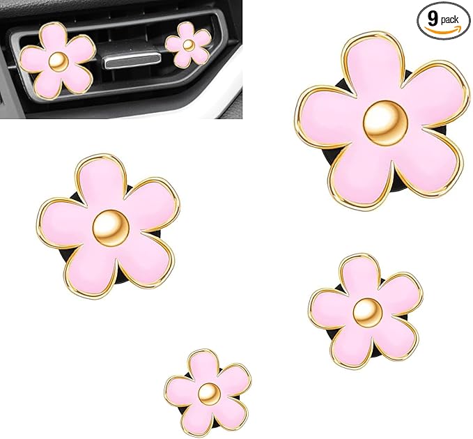 OBTANIM 4 PCS Car Air Vent Clips Pink Daisy Flower Car Air Freshener Clip Air Conditioning Outlet Clip for Car Interior Decoration Accessories (4 Size)