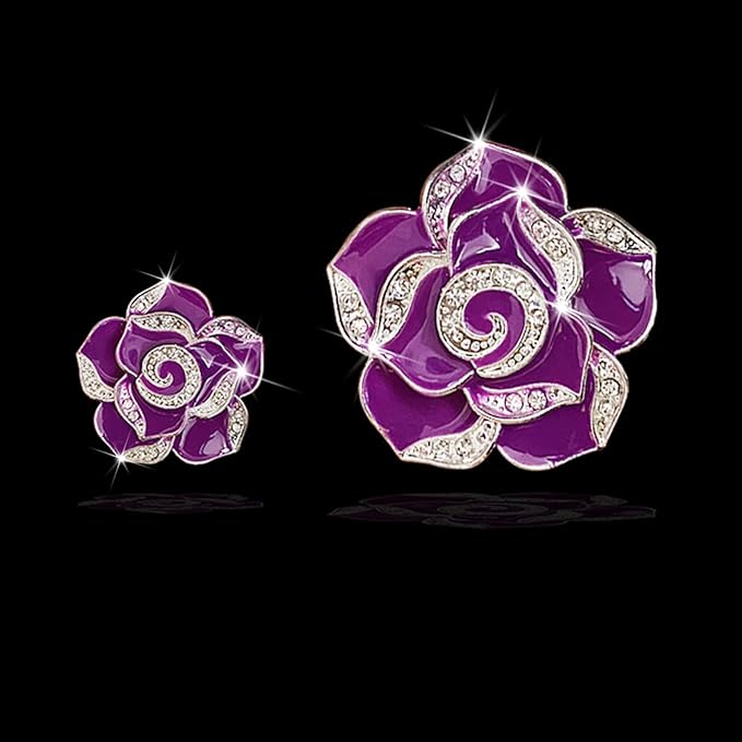 2 Pcs Camellia Air Vent Clips, Cute Flower Car Air Freshener Clip, Bling SUV Outlet Decorations, Crystal Rose Vent Diffuser, Charm Car Inter Decor Accessories for Women Girls