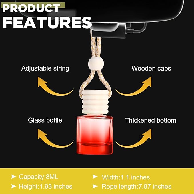 Domensi 70 Pieces Hanging Car Diffuser Air Freshener Bottle Bulk Empty Glass Refillable Perfume Bottles Oil Diffuser Aromatherapy Pendant for Auto Interior Ornaments Decor (Multicolor)