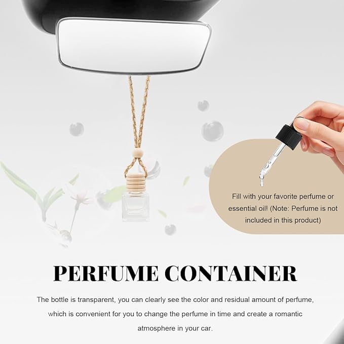 5 PCS Hanging Car Air Freshener, 8ml Empty Clear Glass Perfume Bottle Freshener Diffuser, Essential Oil Fragrance Aromatherapy Bottle Ornament for Car, Interior Car Accessories (Square)