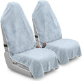 Car Seat Towel Cover, 2pcs Universal Front Seat Protector for Cars, SUVs and Trucks, Sweat Towel Car Seat Cover for Gym, Yoga, Swimming, Pets and Family Travel, Light Gray