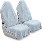 Car Seat Towel Cover, 2pcs Universal Front Seat Protector for Cars, SUVs and Trucks, Sweat Towel Car Seat Cover for Gym, Yoga, Swimming, Pets and Family Travel, Light Gray