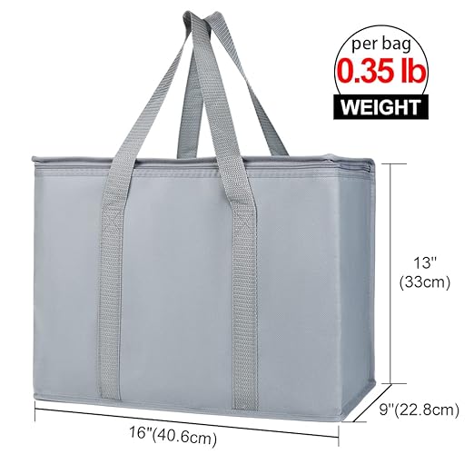 Bodaon 10-Pack Insulated Reusable Grocery Shopping Bags, X-Large Picnic Cooler Bag Secure Top Cold, Insulated Food/Pizza Delivery Bag, Commercial Food Warmers Thermal, Grey