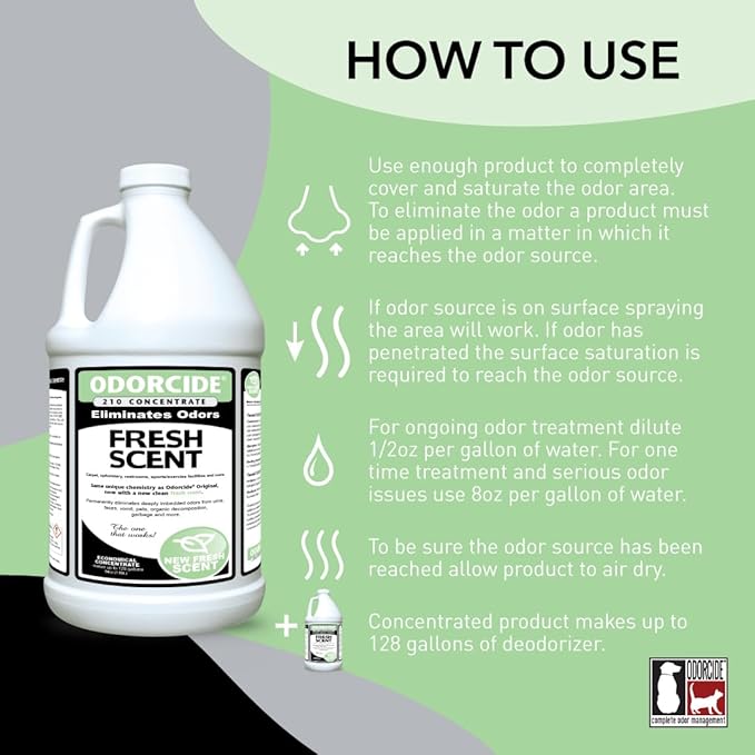 Odorcide Odor Eliminator Concentrate: Odor Eliminator for Strong Odor on Carpets, Hardwood & More - Smoke, Sweat & Pet Odor Eliminator for Home w/Non-Enzymatic Formula, 64 oz