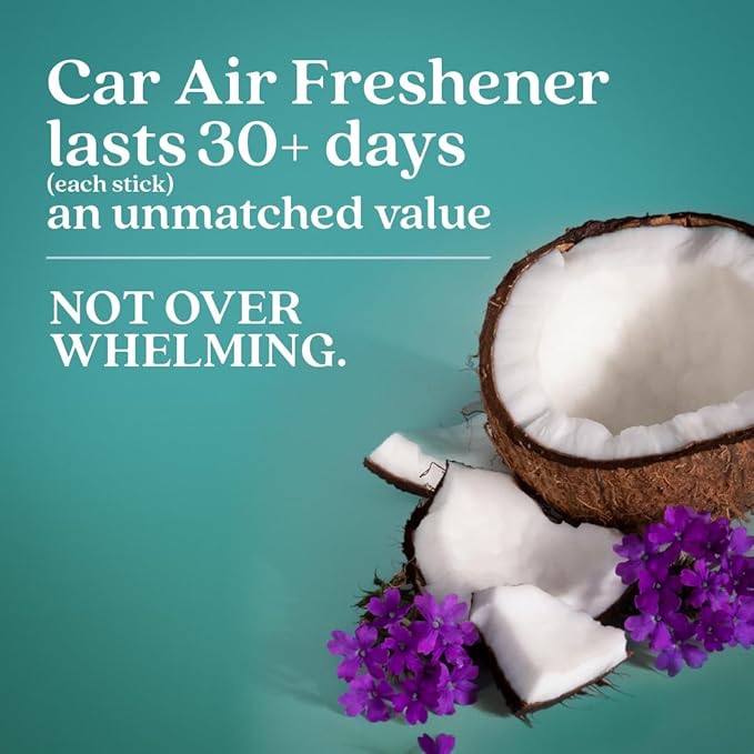 Enviroscent Non-Toxic* Car Air Freshener Auto Stix® - Scents Made Safer - Enjoy Fragrance Lasts Up to 480 Days - Includes Auto Stix® Diffusers & Elastic Loops - Seaside Coconut & Verbena (Pack of 8)