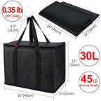 CIVJET Insulated Reusable Grocery Bags, 16W x 13H x 9D, X-Large Tote Bag for Shopping/Travel, Doordash Food Cooler/Hot Delivery Bag, Black, 2-Pack