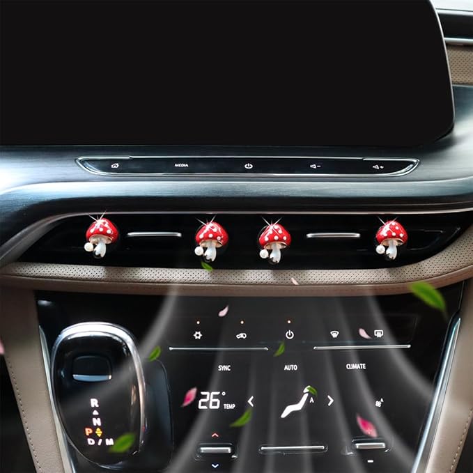 Cute Mushroom Car Air Freshener Vent Clips,4pcs Red Mushroon Refillable Car Air Freshener Decorative Clips Car Diffuser,Providing Bloom Car Scent