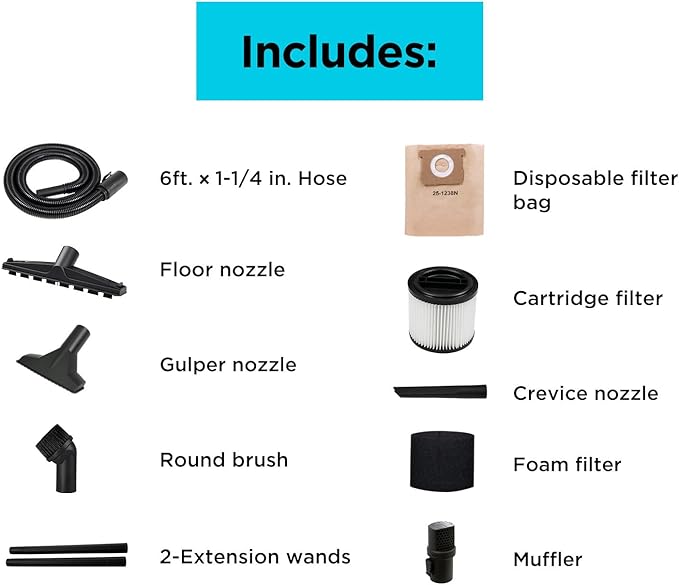 BLACK+DECKER Shop Vacuum Wet and Dry, 4 Gallon 5.0 Peak HP Wet/Dry Vacuum, Quiet Operation with Muffler, Long Reach Cleaning Range & On-Board Storage, Complete Accessory Set, BDXV18905P-4