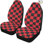 Checkered Car Seat Covers Set of 2,Geometric Christmas Plaid Pattern Black and Red Universal Front Seat Protector Vehicle Seat Cushion Cover for Women Men Cute Car Accessories for Car Truck