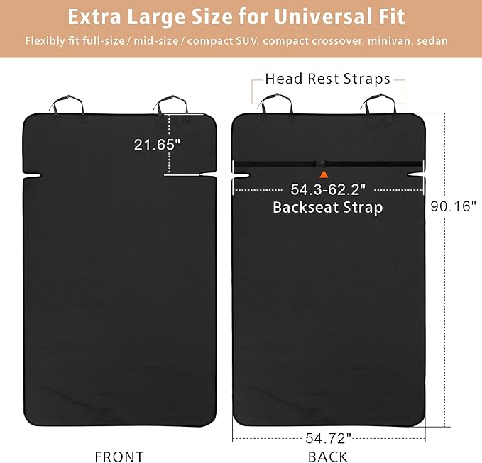 F-color SUV Cargo Liner for Dogs - Waterproof Pet Cargo Liner, Comfort Dog Cargo Cover with Bumper Flap Protector, Scrachproof for Large SUVs Sedans Trunks Vans, Black