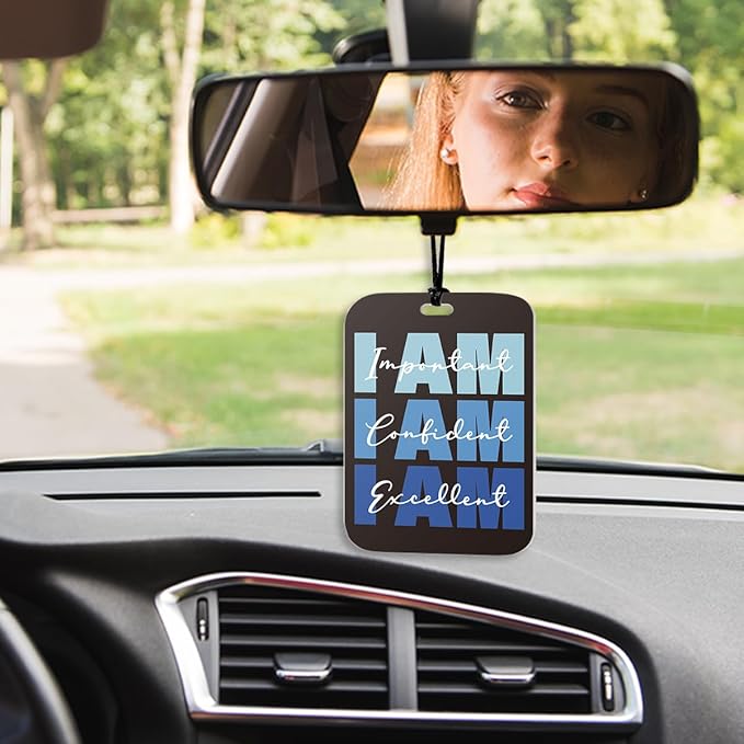 4Pcs Blue and Black Positive Affirmations Car Air Freshener Hanging Inspiration Car Accessories Gifts for Women Men Teen Boy Cute Air Freshener for Interior Car Mirror Home Wardrobe Decor