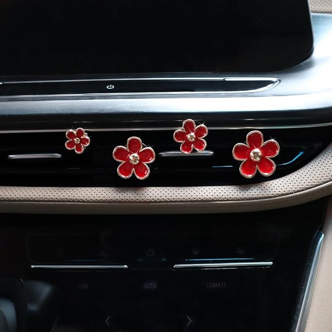 4pcs Flowers Air Vent Clips Red Daisy Car Air Freshener Vent Clips Cute Fower Car Accessories for Women Refillable Diffuser