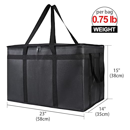 Bodaon 10-Pack Insulated Food Delivery Bag for Hot and Cold Meal, XXX-Large Cooler/Thermal Bags, Grocery Tote Insulation Bag for Catering, Pizza Warmer, Black
