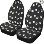 Paw Print Car Seat Covers Set of 2,White Animal Pet Claws on Black Background Universal Auto Front Seat Cushion Protector for Women Cute Animal Footprints Car Accessories Fit for Car Truck
