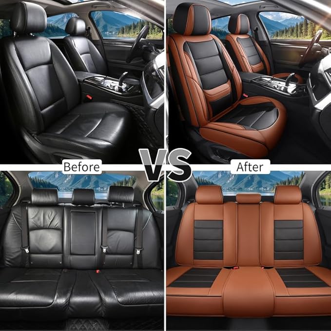 Car Seat Covers Full Set Custom Fit for Mercury Mariner 2005-2011-Luxury Leather with Lumbar Support, Breathable, Waterproof, Anti-Slip, Durable, Easy to Install (BlackBrown,Full Set)