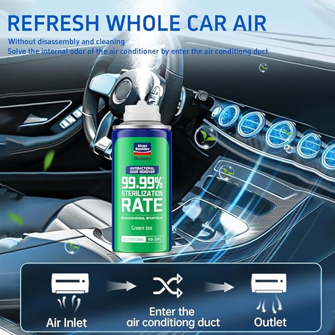 Glodway Whole Car Air Refresher,Odor Eliminator Remover Spray For Car,Green Tea Strong Freshener With Odour Eliminator Technology,Long-Lasting Scent,6 Ounce(Pack of 1)