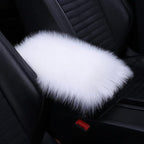 Center Console Cushion Pad/Cover, 11.4"x7.4" Furry Armrest Cover for Cars, Vehicles, SUVs, Premium Sheepskin Wool, Car Interior Accessories for Women(White)