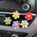 6 Pcs Daisy Flower Air Vent Clips Flower Car Air Freshener Clips Charms Air Conditioning Outlet Clip Car Inter Decor Accessories White