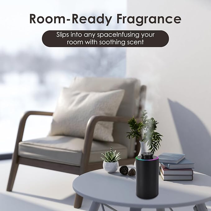 Waterless Essential Oil Diffuser with 8 Color LED Night Light, 3 Mist Levels & Timers, Portable Rechargeable Aromatherapy Diffuser for Home Car Room Studio Office, Black Metal (Black)