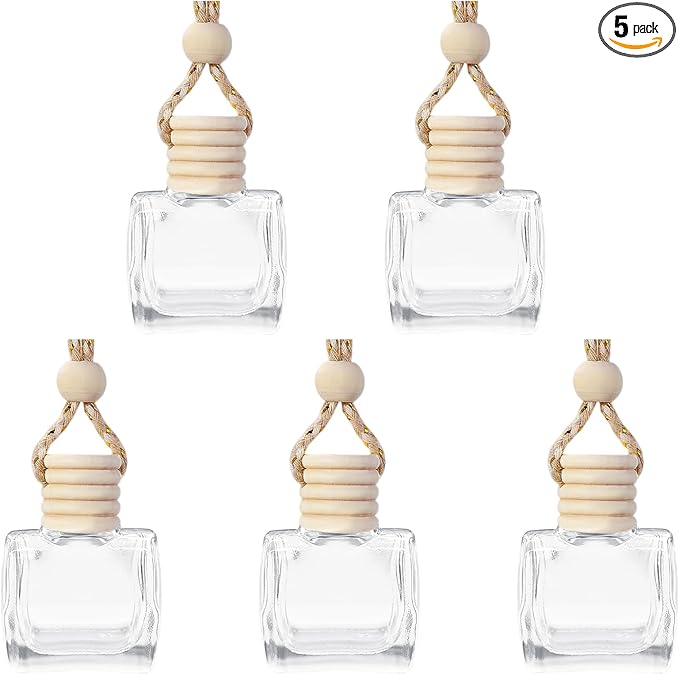 5PCS Hanging Car Air Freshener, Car Air Freshener Diffuser, 8ml Hanging Essential Oil Diffuser Bottle, Auto Interior Cute Glass Empty Perfume Bottle Ornament for Most Vehicles (Schoolbag)
