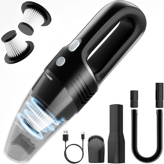 Handheld Vacuum Cordless Car Vacuum Cleaner 11000PA High Power Portable 1.4lbs Lightweight Rechargeable with 2 Filter Multi-Nozzles for Home Office Pet Hair Dust