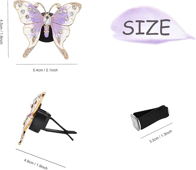 Butterfly Car Accessories,2pcs Cute Purple Butterflies Car Air Freshener Vent Clips,Bling Rhinestone Butterfly Air Vent Clips,Girly Interior Accessories for Women,Refillable Diffusers