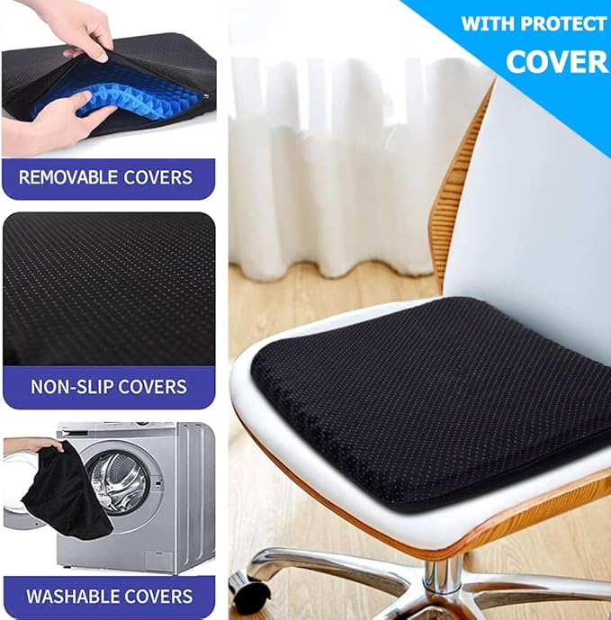 Gel Seat Cushion, Double Thick Egg Gel Cushion for Pressure Pain Relief, Breathable Wheelchair Cushion Chair Pads for Car Seat Office Chair (16x14x1.65inch)