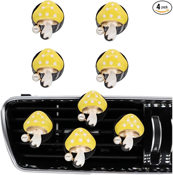 Cute Mushroom Car Air Freshener Vent Clips,4pcs Yellow Mushroom Refillable Car Air Freshener Decorative Clips Car Diffuser,Providing Bloom Car Scent