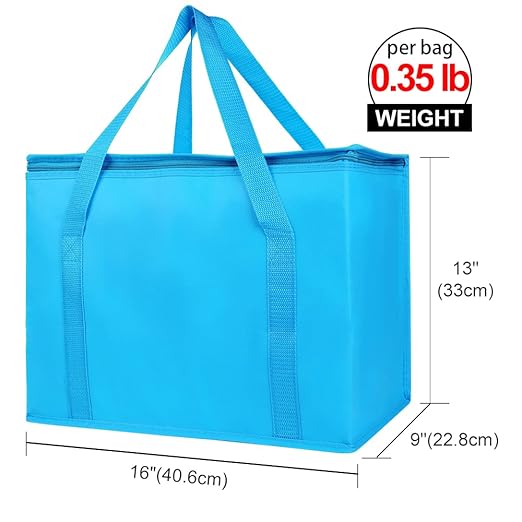 Bodaon 4-Pack Cooler Insulated Food Delivery Bag, X-Large Bags for Grocery/Catering/Shopping, Rideshare Delivery Bag, Thermal Hot Pizza, Large Cold and Frozen, XL Tote, Blue With Bottom