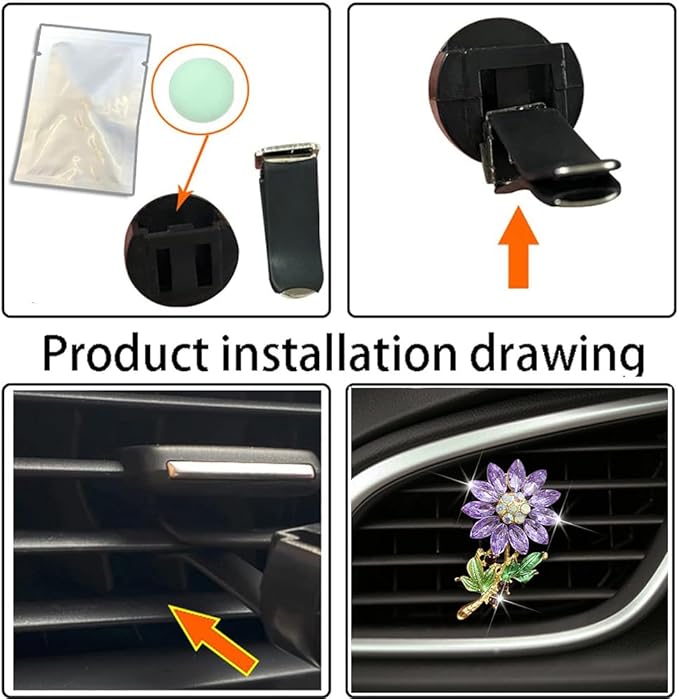 Bling Sunflower Air Vent Clips, Sunflower Car Air Fresheners Vent Clips Car Diffuser Diamond Car Decoration Rhinestone Car Interior Decor (Purple)