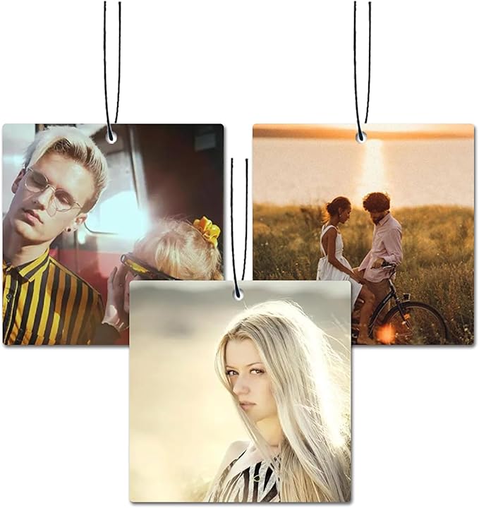 Personalized Photo Car Air Freshener – Custom Double-Sided Print – Fresh Linen Scent – Eco-Friendly, Long-Lasting Fragrance – For Family, Friends, Lovers (Square)