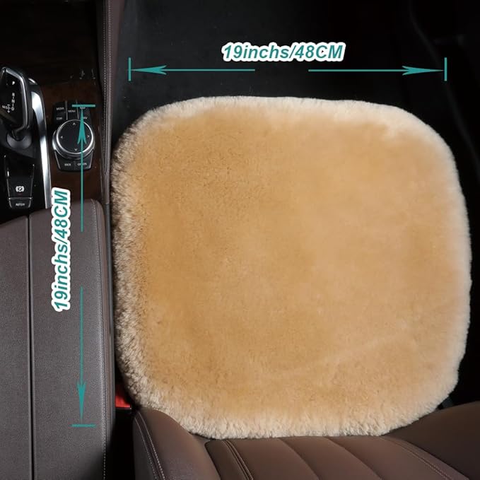 OGLAND Fluffy Genuine Australia Sheepskin Car Seat Cover for Auto Interior Accessories with Soft Fuzzy Wool Eco-Friendly Natural Fur Non-Slip (Honey Beige, Front 20 * 20inchs)