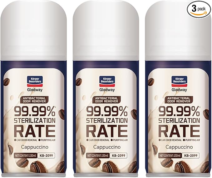 Glodway Whole Car Air Refresher Spray,Odor Eliminator Eliminates Strong Vehicle Odors,6 Oz,Cappuccino Scent(Plack of3)