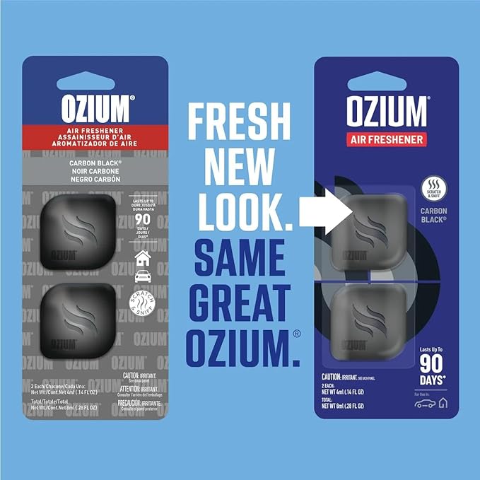 Ozium Membrane Car Vent Clip AC Air Fresheners Car Air Freshener and Car Odor Eliminator (Carbon Black, 2 Packs)