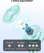 Portable Stroller Mini Fan, Small Rechargeable Personal Cooler w/ 360° Rotation, Baby Essentials for Car Seat, Crib, Bike, Treadmill, 3-Speed Battery Powered Stroller Accessories, Mint