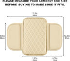 Upgraded Car Center Console Cover Fit for Corolla Cross Faux Leather Car Armrest Cover Cushion with 2 Storage Bags,Car Armrest Storage Box Interior Accessories(Beige&Whiteline)