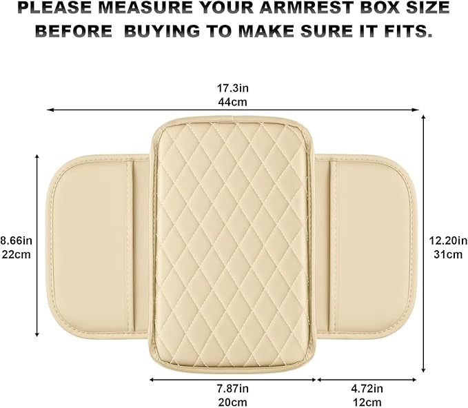 Upgraded Car Center Console Cover Fit for Corolla Faux Leather Car Armrest Cover Cushion with 2 Storage Bags,Car Armrest Storage Box Interior Accessories(Beige&Whiteline)