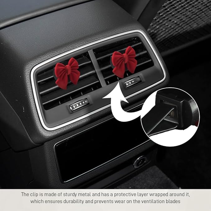 6PCS Bow Car Air Vent Clips, Cute Car Air Freshener Outlet Vent Clip, Coquette Bow Car Diffuser Perfume Clip, Universal Auto Air Conditioning Accessories for Women Girls (Red, 6PCS)