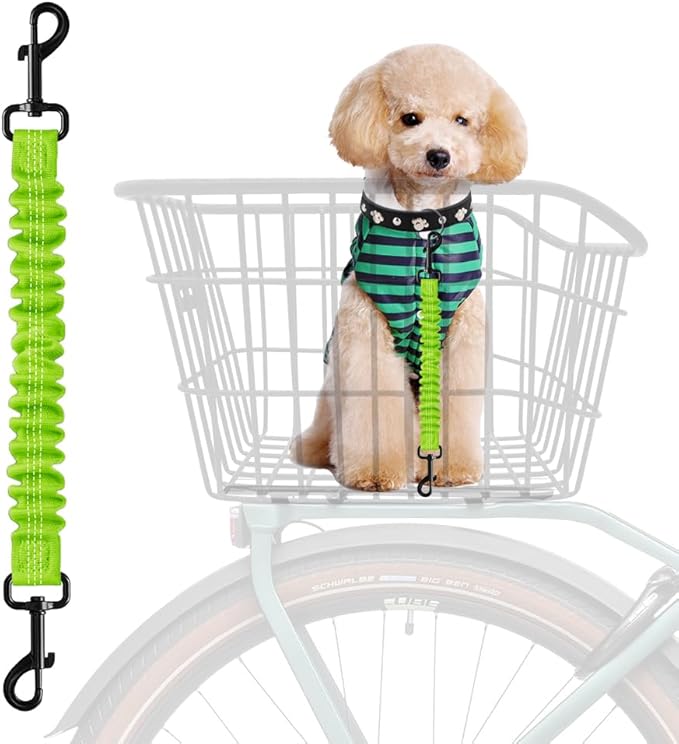 Retractable Bicycle Dog Seatbelt, Elastic Pet Safety Leash Harness for Cat, Dog Leash Extension Attachment Shock Absorbing Lead Extension Absorber (Green)