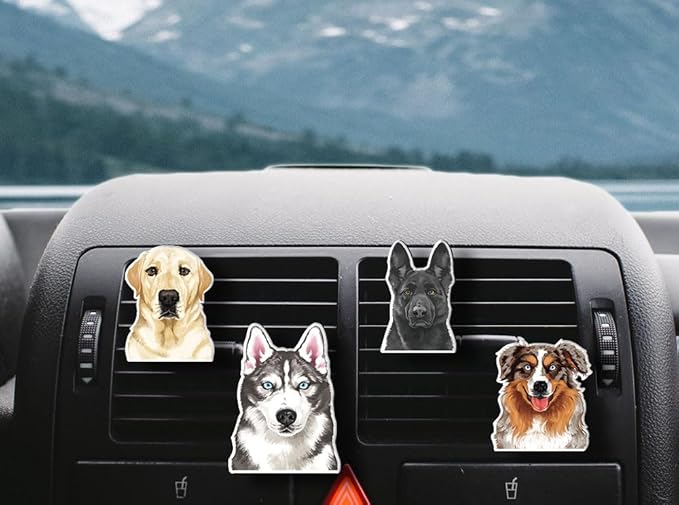 WIRESTER Set of 4 Fresh Scented Car Air Freshener Vent Clip, Decorative Accessories, Interior Decoration for Cars - Dogs, Cats, Animal
