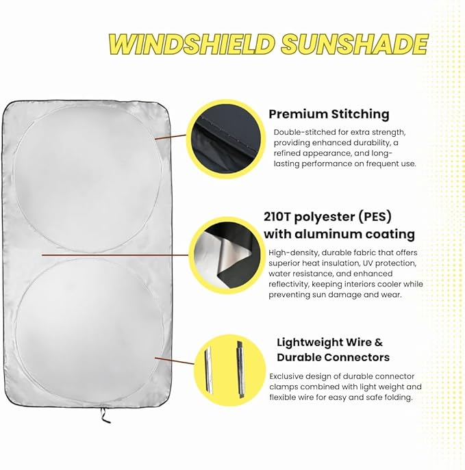 Windshield Sun Shade - Certified 99.87% UVB & 99.02% UVA Protection Car Sun Shade. Award Winning Sunshade for Car Windshield with Patented Technology. Size S 59"x28" Car Window Shades by Kinder Fluff