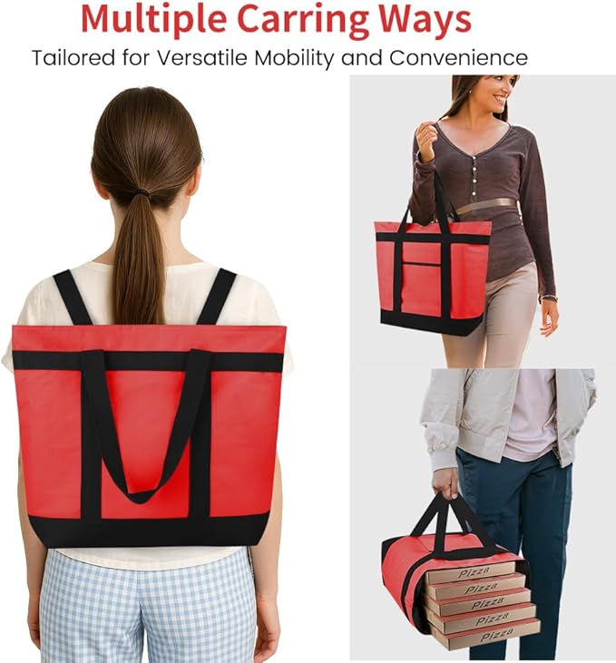 mosago Insulated Grocery Tote Bags, Large Reusable Cooler Bags with Zipper, Leakproof Thermal Shopping Bags for Food Delivery, Beach, Travel, Uber Eats & Picnic, Collapsible Personalized, Red
