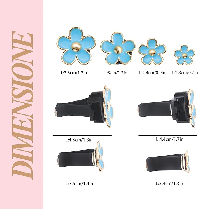 4pcs Flowers Air Vent Clips Car Air Freshener,Girly Flowers Car Accessories for Women,4 Sizes Light Blue Daisy Flower Car Vent Clips Cute Car Decor,Refillable Car Diffuser