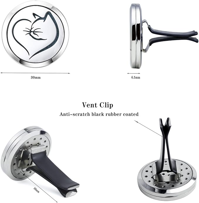 Essential Oil Car Diffuser Vent Clips (Oil Not Included) Stainless Steel Love Cat Car Accessories for Women with 10 Felt Pads